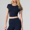 Camiseta de manga corta Alosoft Crop Finesse - Azul marino