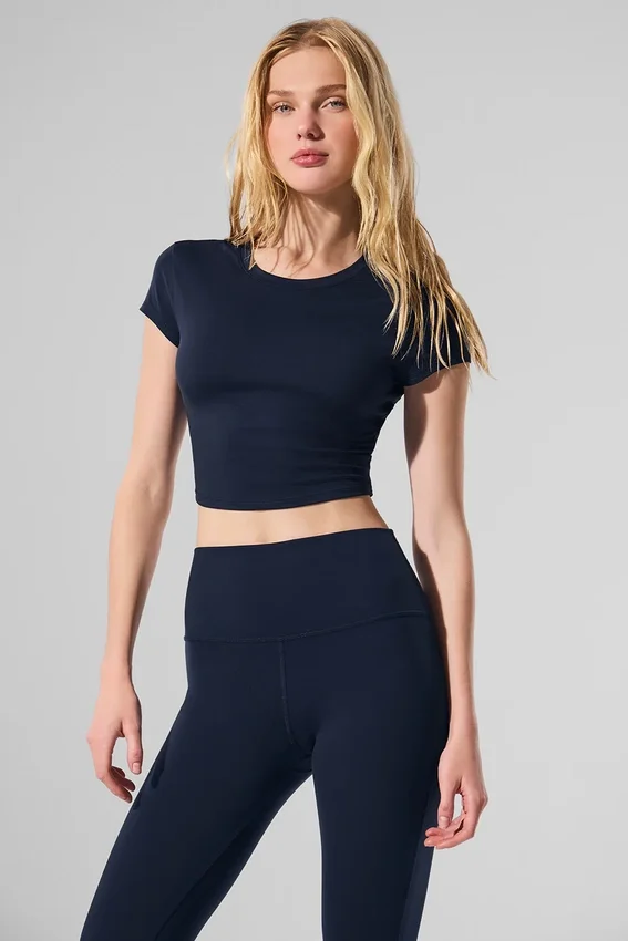Camiseta de manga corta Alosoft Crop Finesse - Azul marino