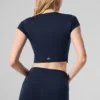 Camiseta de manga corta Alosoft Crop Finesse - Azul marino