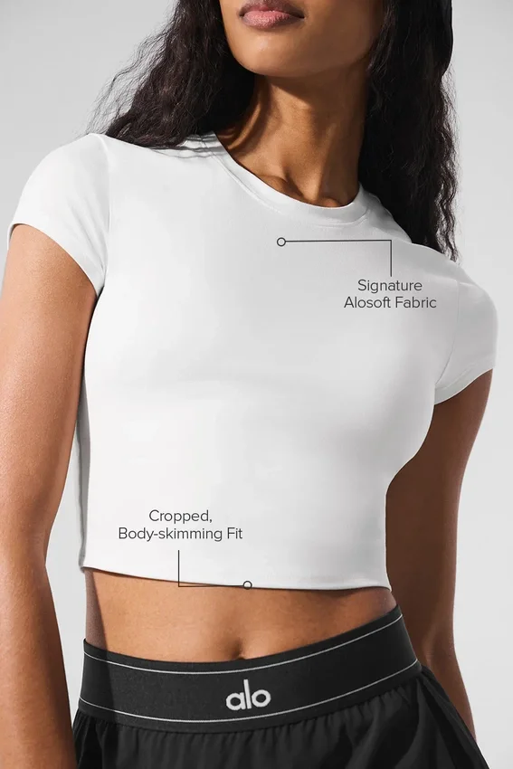 Camiseta de manga corta Alosoft Crop Finesse - Blanco