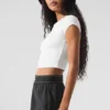 Camiseta de manga corta Alosoft Crop Finesse - Blanco