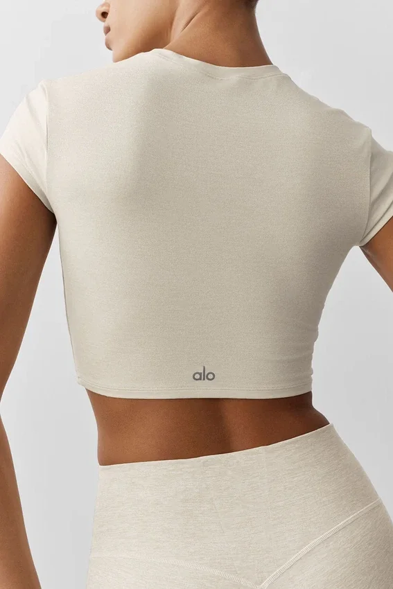 Camiseta de manga corta Alosoft Crop Finesse - Gris avena jaspeado