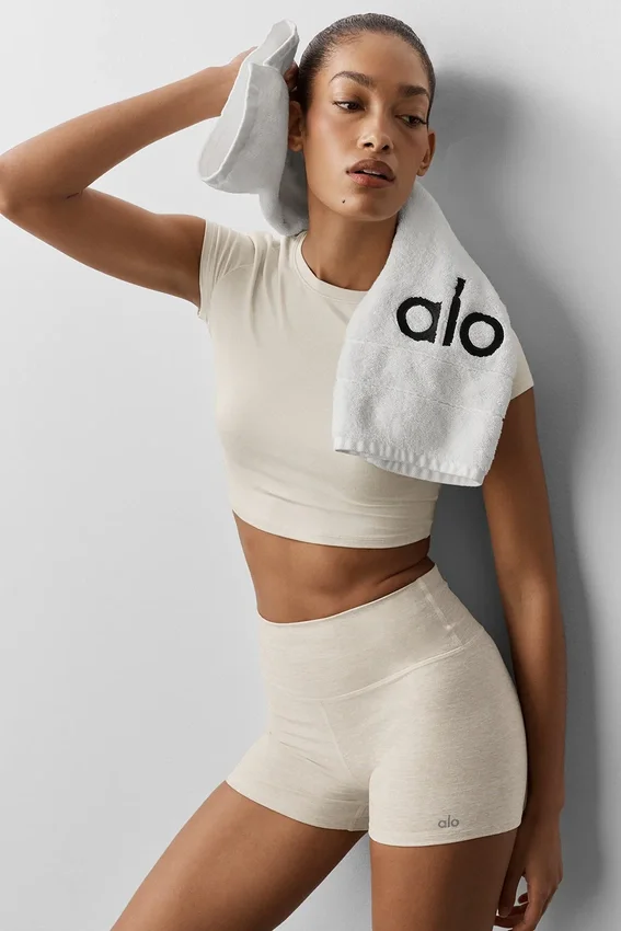Camiseta de manga corta Alosoft Crop Finesse - Gris avena jaspeado