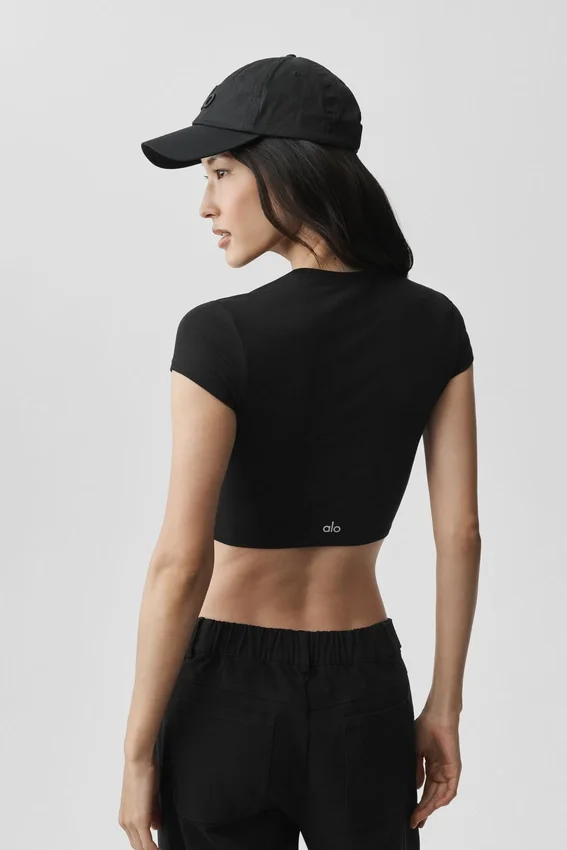 Camiseta de manga corta Alosoft Crop Finesse - Negro