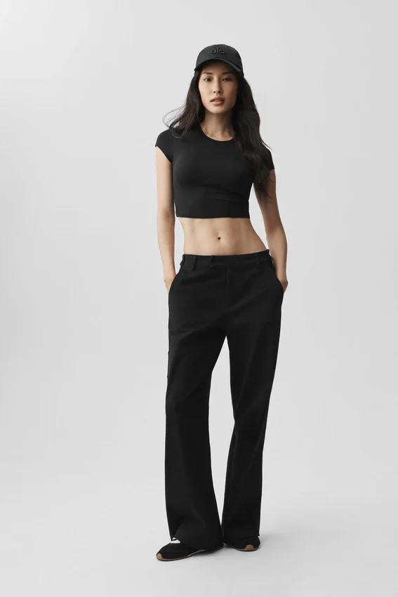 Camiseta de manga corta Alosoft Crop Finesse - Negro