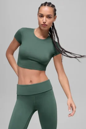Camiseta de manga corta Alosoft Crop Finesse - Verde trébol