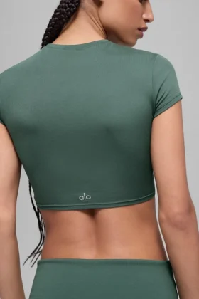 Camiseta de manga corta Alosoft Crop Finesse – Verde trébol