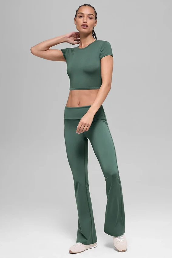 Camiseta de manga corta Alosoft Crop Finesse - Verde trébol