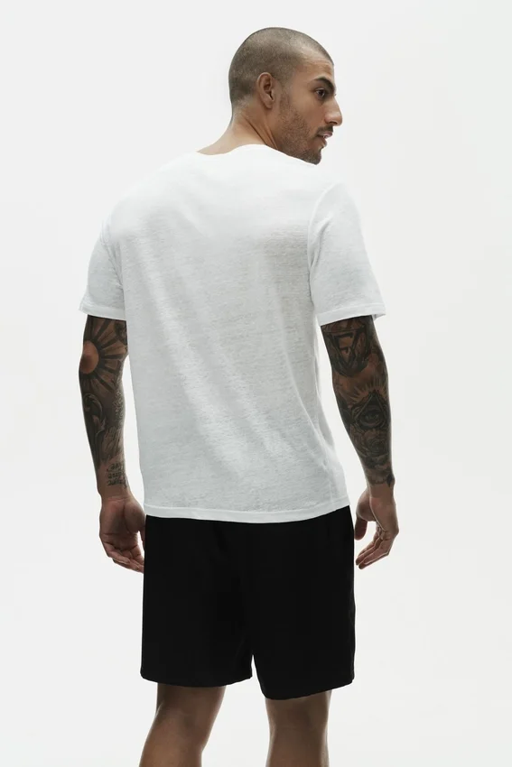 Camiseta de manga corta «Coastal» de jersey de lino - Blanco