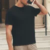 Camiseta de manga corta «Coastal» de jersey de lino - Negro
