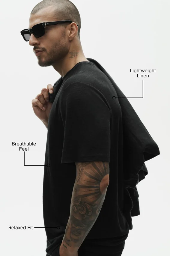 Camiseta de manga corta «Coastal» de jersey de lino - Negro