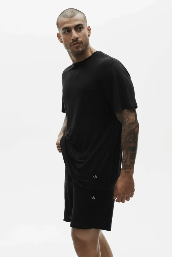 Camiseta de manga corta «Coastal» de jersey de lino - Negro