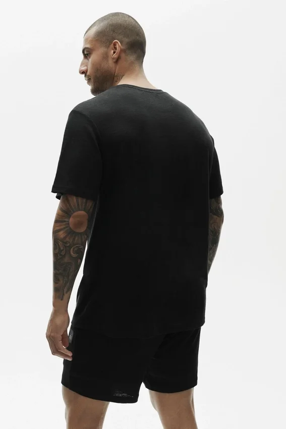 Camiseta de manga corta «Coastal» de jersey de lino - Negro
