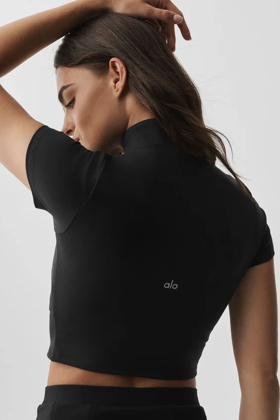 Camiseta de manga corta con cremallera completa Alo Softsculpt — Negro