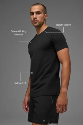 Camiseta de manga corta con cuello redondo Alo Vapor – Negro