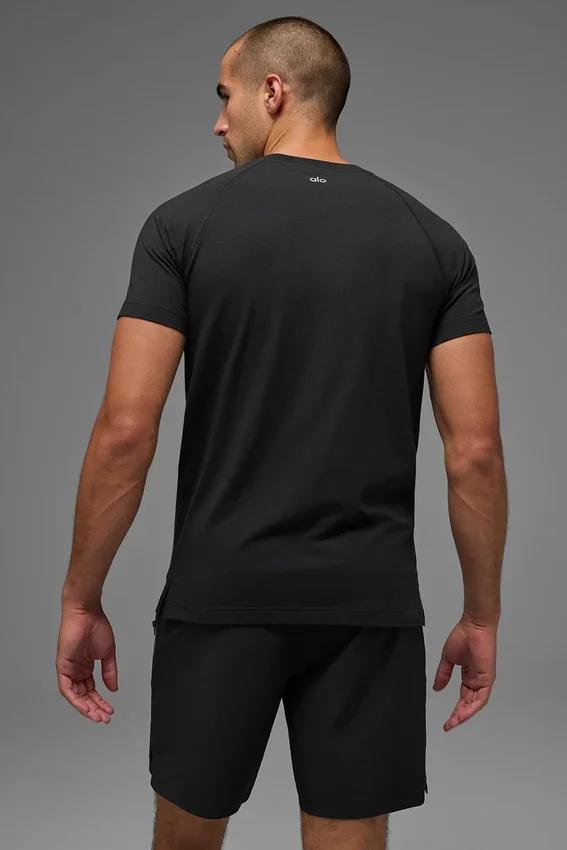 Camiseta de manga corta con cuello redondo Alo Vapor - Negro