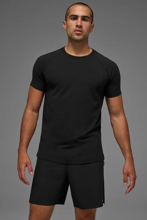 Camiseta de manga corta con cuello redondo Alo Vapor - Negro