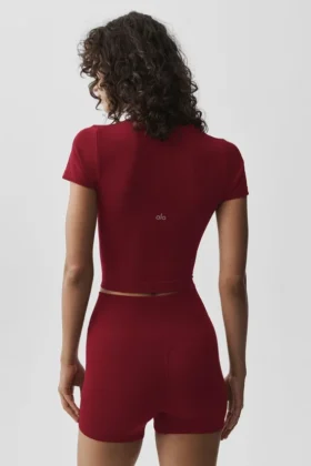 Camiseta de manga corta sin costuras de modal acanalado — Rojo «Summer Romance»