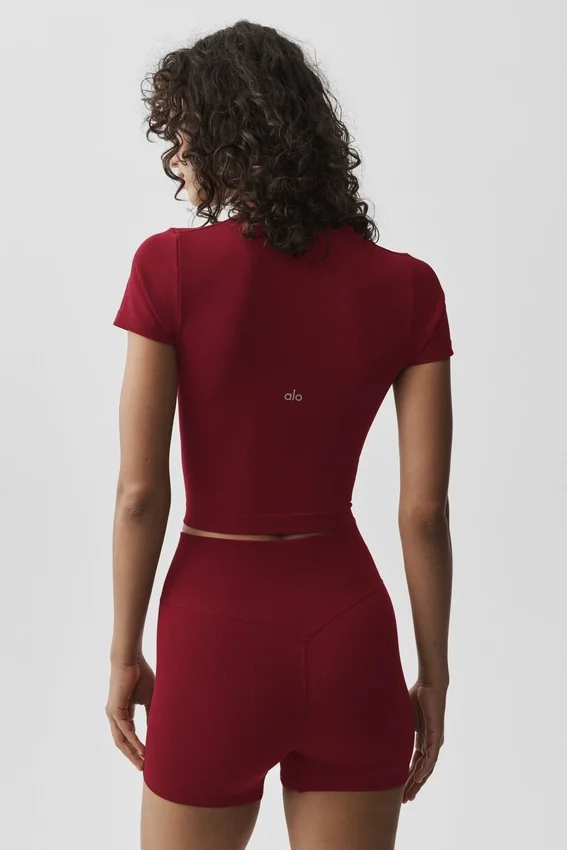 Camiseta de manga corta sin costuras de modal acanalado — Rojo «Summer Romance»
