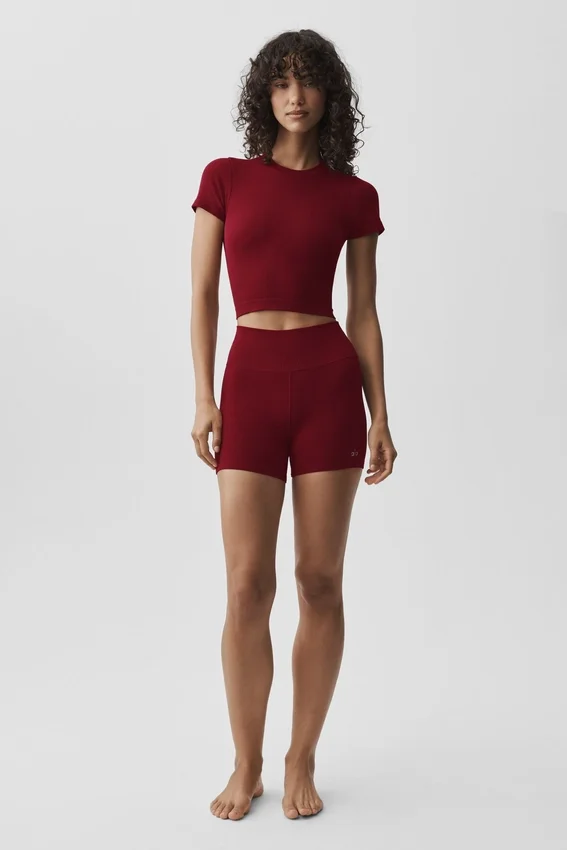 Camiseta de manga corta sin costuras de modal acanalado — Rojo «Summer Romance»