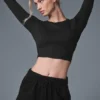 Camiseta de manga larga Alosoft Crop Finesse - Negro