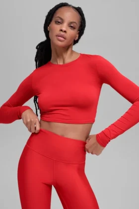 Camiseta de manga larga Alosoft Crop Finesse - Rojo brillante