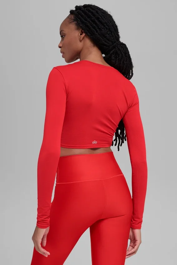 Camiseta de manga larga Alosoft Crop Finesse - Rojo brillante