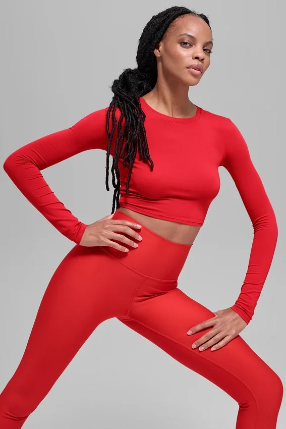 Camiseta de manga larga Alosoft Crop Finesse - Rojo brillante