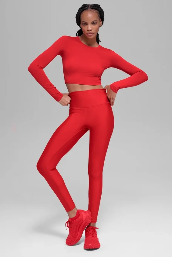 Camiseta de manga larga Alosoft Crop Finesse - Rojo brillante