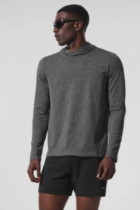 Camiseta de manga larga con capucha Conquer Reform - Gris jaspeado oscuro