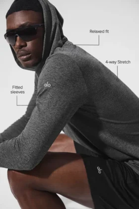 Camiseta de manga larga con capucha Conquer Reform – Gris jaspeado oscuro