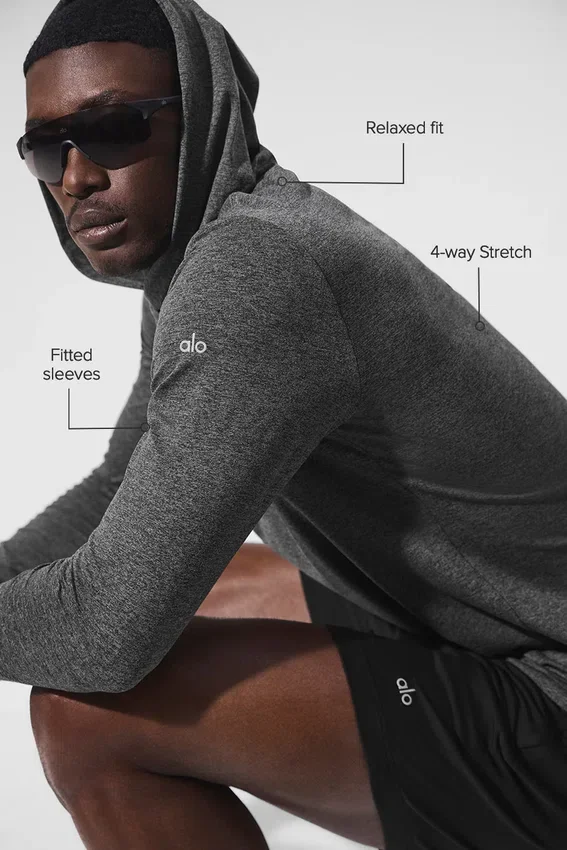 Camiseta de manga larga con capucha Conquer Reform - Gris jaspeado oscuro