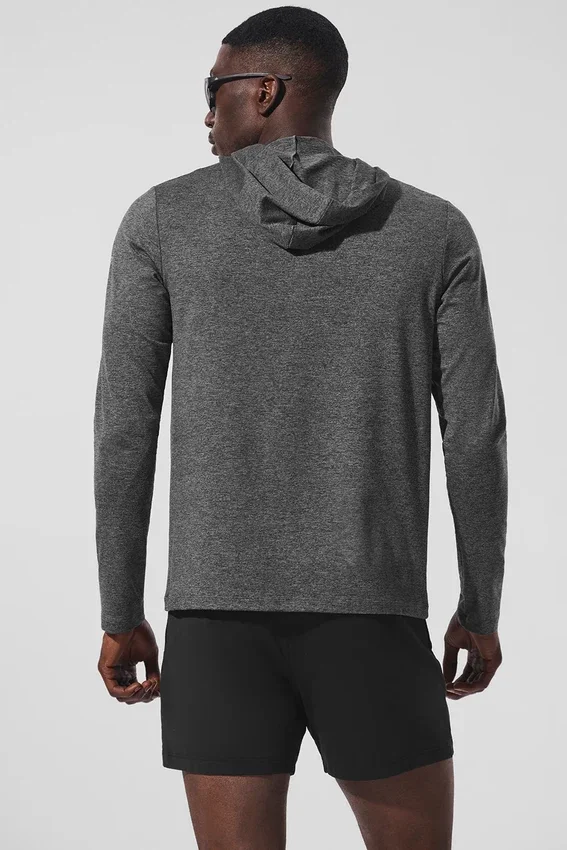 Camiseta de manga larga con capucha Conquer Reform - Gris jaspeado oscuro