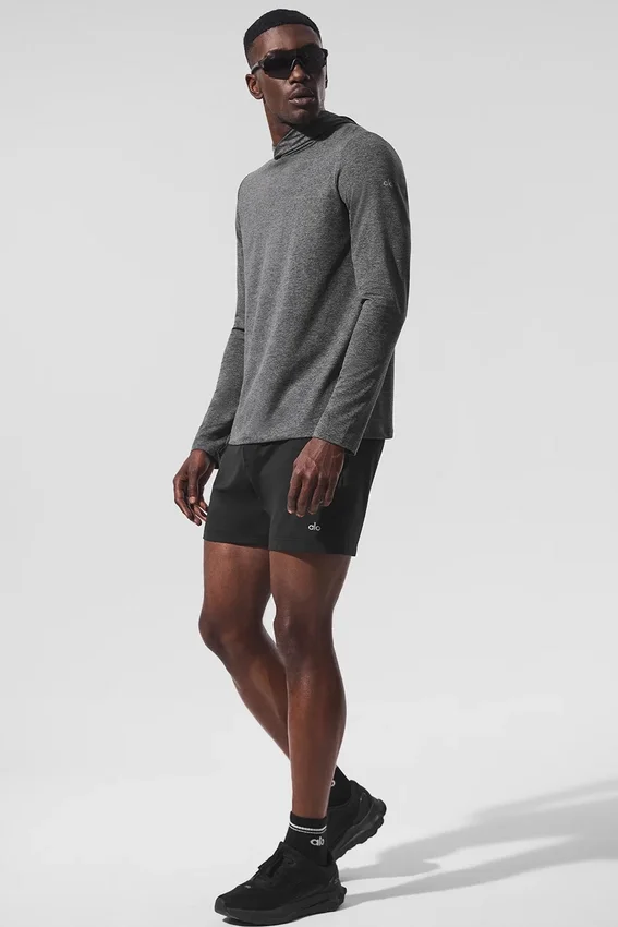 Camiseta de manga larga con capucha Conquer Reform - Gris jaspeado oscuro