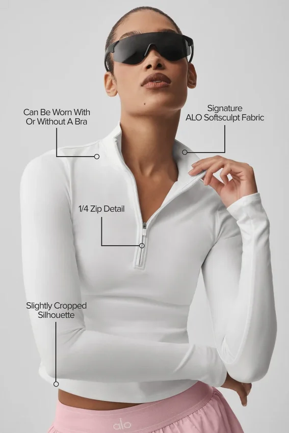 Camiseta de manga larga con cremallera de 1/4 Alo Softsculpt Precision - Blanco
