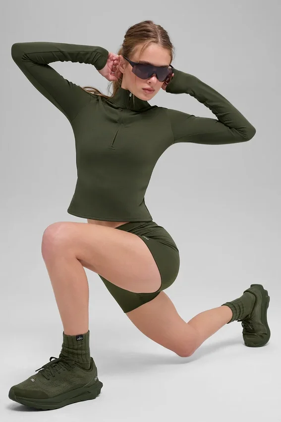 Camiseta de manga larga con cremallera de 1/4 Alo Softsculpt Precision - Verde oliva