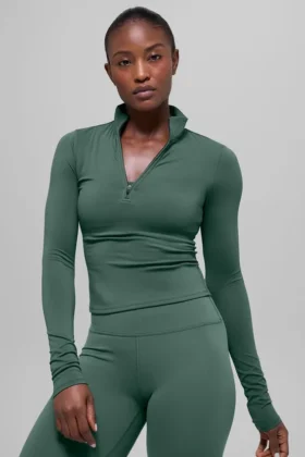 Camiseta de manga larga con cremallera de 1/4 Alo Softsculpt Precision - Verde trébol