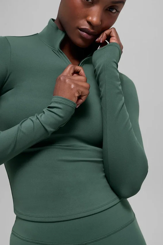 Camiseta de manga larga con cremallera de 1/4 Alo Softsculpt Precision - Verde trébol