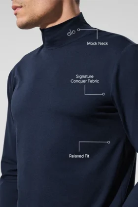Camiseta de manga larga con cuello alto Conquer Reform – Azul marino