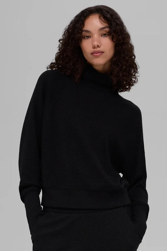 Camiseta de manga larga con cuello alto «Waffle Weekend Escape» - Negro