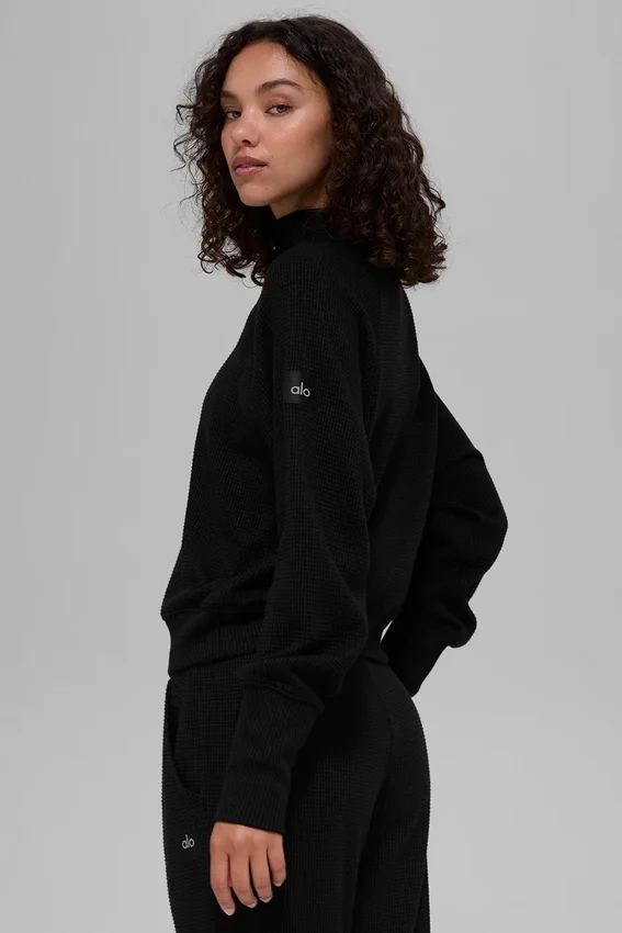 Camiseta de manga larga con cuello alto «Waffle Weekend Escape» - Negro