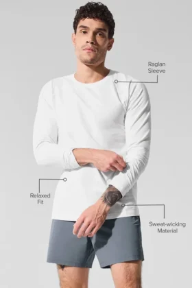 Camiseta de manga larga con cuello redondo Alo Vapor – Blanca
