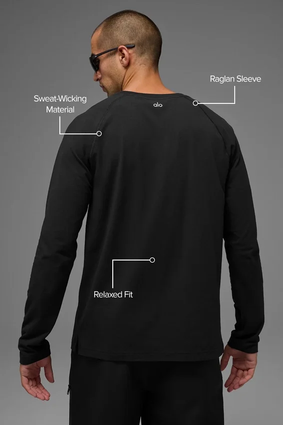 Camiseta de manga larga con cuello redondo Alo Vapor - Negro