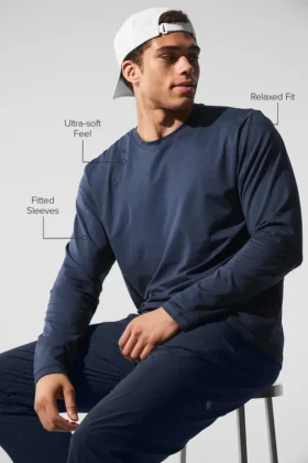 Camiseta de manga larga con cuello redondo Conquer Reform – Azul marino