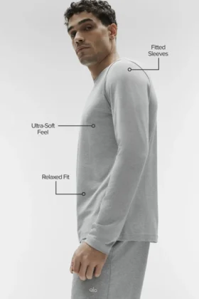 Camiseta de manga larga con cuello redondo Conquer Reform – Gris jaspeado deportivo
