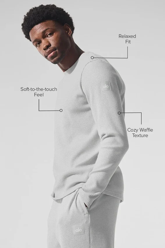 Camiseta de manga larga con cuello redondo Elevate Waffle - Gris jaspeado deportivo
