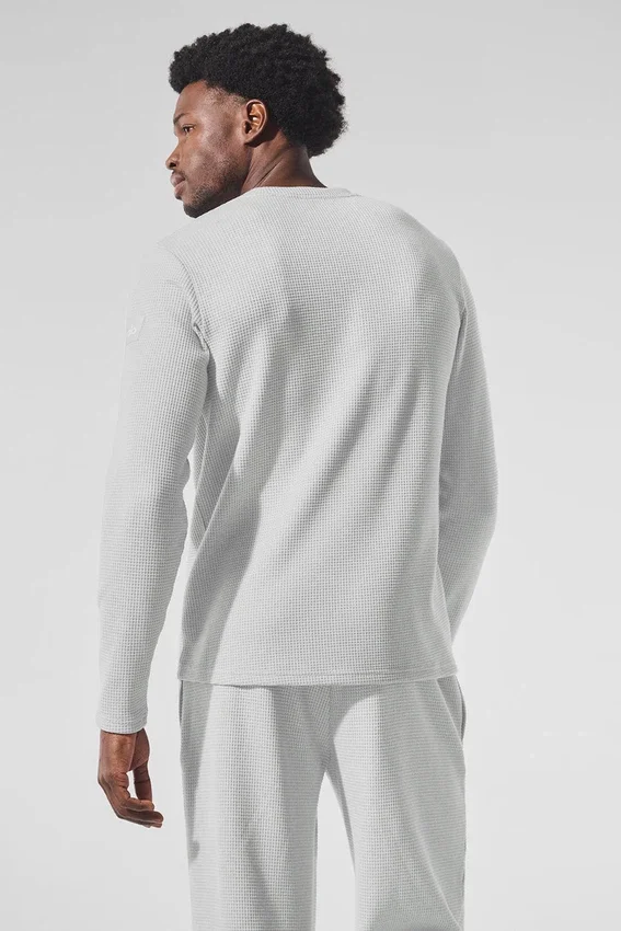 Camiseta de manga larga con cuello redondo Elevate Waffle - Gris jaspeado deportivo