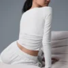 Camiseta de manga larga con fruncidos - Blanco