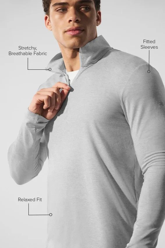 Camiseta de manga larga Conquer Reform con cremallera de 1/4 - Gris jaspeado deportivo