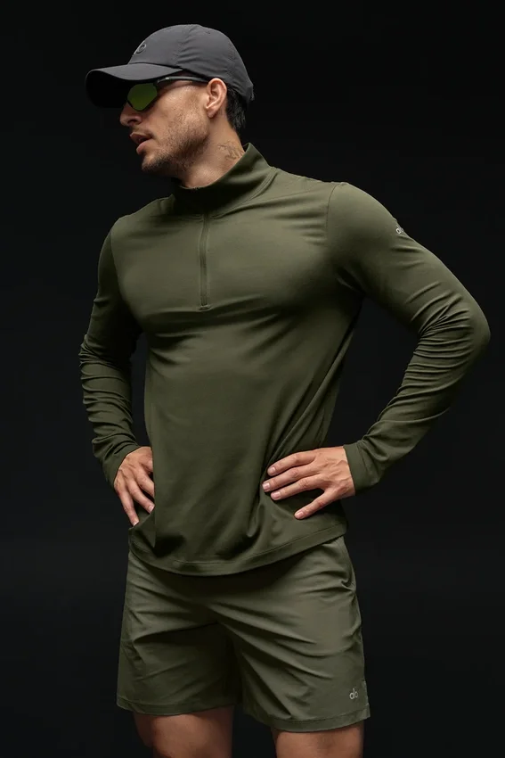 Camiseta de manga larga Conquer Reform con cremallera de 1/4 - Verde oliva